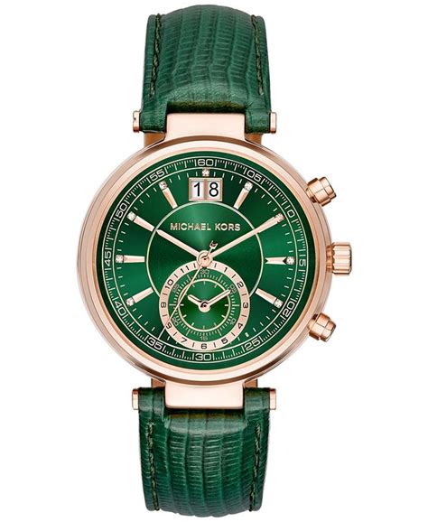 Women's Chronograph Sawyer Green Leather Strap 